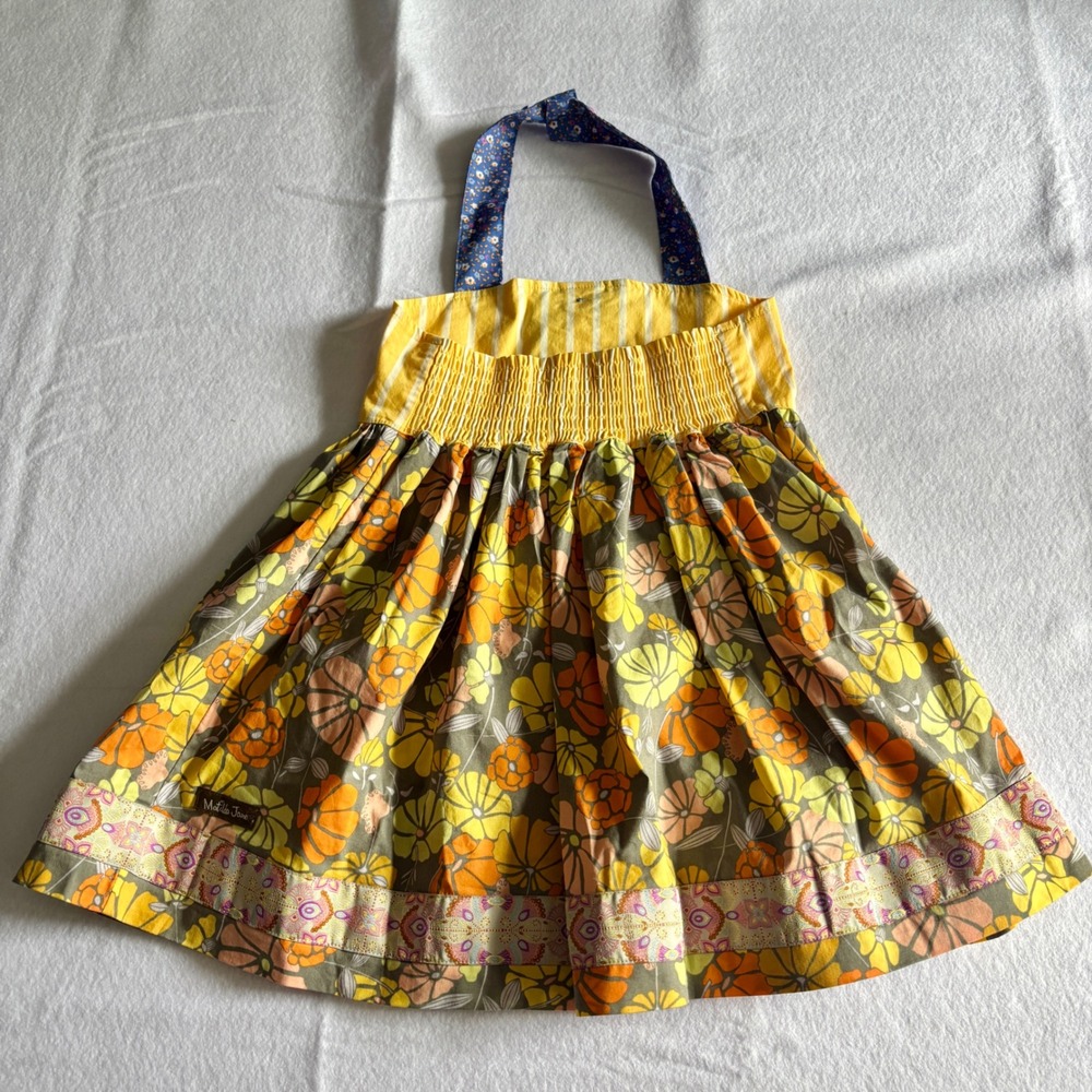 Matilda Jane Girls Size 8 Floral Striped Halter Dress Mixed Print Boho Yellow - Picture 4 of 6